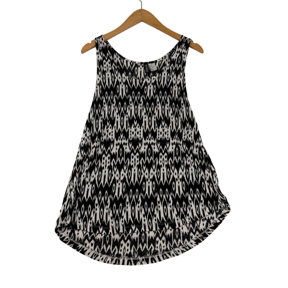 H&M Divided Womens Black White Ikat Print High Low Sleeveless Tank Top Medium